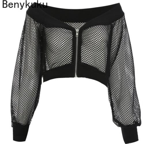 Black Gothic Mesh Top Summer 2021 Long Sleeve Off Shoulder Sexy Club Street Wear Short T-shirt Fitness Crop Top Goth Streetwear