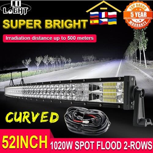 CO LIGHT Super Bright 2-Row Curved Led Light Bar Car 52inch 1020W Offroad Led Work Light Combo Beam for Auto Driving ATV SUV UAZ