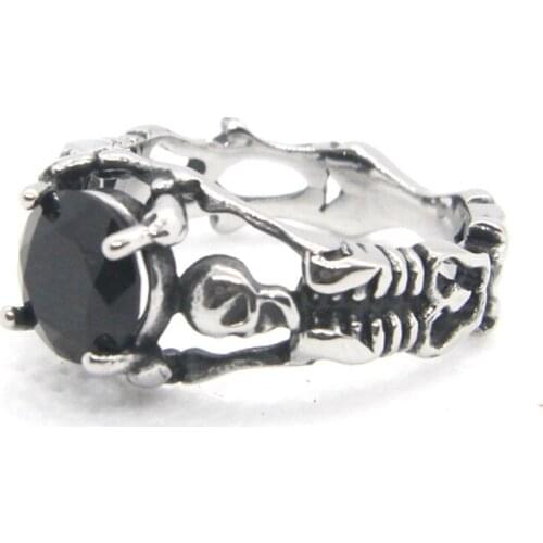 Color Stone Unisex Fashion size 6-12 Ring 316L Stainless Steel Jewelry Skull Cool Ring for Gift