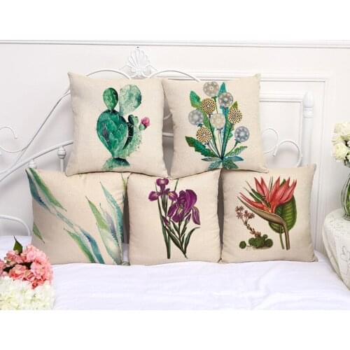 Decorative Pillow Case Vintage Plant cactus Pillowcase 17.5 Inches Cotton Linen Chair Seat Throw Pillow Cover P1033
