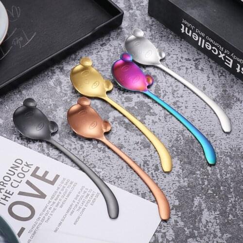 Cute Cat Dessert Spoon 304 Stainless Steel Teaspoon For Coffee Ice Cream Laser Engraving Long Handle Flatware Gift Tableware