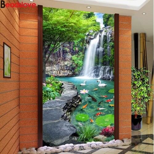 DIY Diamond Embroidery,5d Round Diamond Water and wealth, landscape Full rhinestone Diamond painting cross stitch wall art