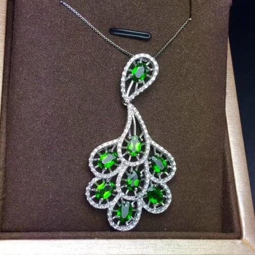 Natural diopside Pendant natural gemstone pendant necklace S925 silver Elegant personality Phoenix tai fanWomen party jewelery