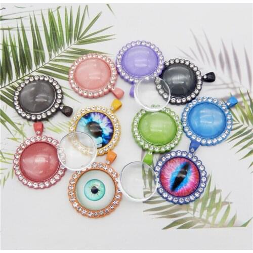GraceAngie Rhinestone Pendant Base Setting Glass Cabochons 25mm Cameo For DIY Jewelry Making Pendants Blank Tray Bezels Necklace