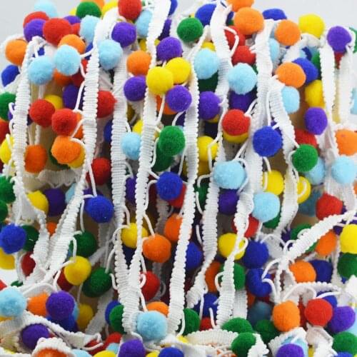 KALASO 2Yards Pom Pom Lace Trim Ball 15 mm Pearl Pompom Fringe Ribbon Sewing Lace Knitted Fabric Handmade DIY Craft Accessories