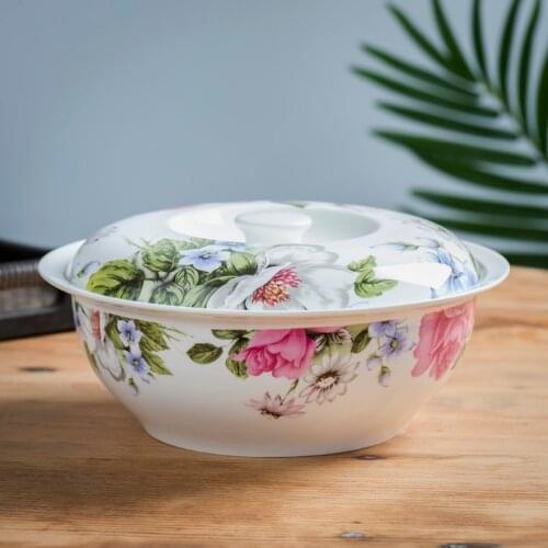 Ceramic large-size vegetable soup basin Chinese household high-quality bone china soup bowl with lid, food pot, tableware