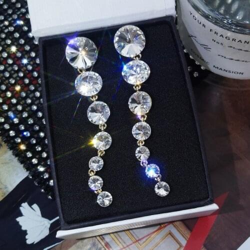 2019 Korea hot fashion jewelry long round crystal long string earrings luxury Creativity wedding party earrings for women