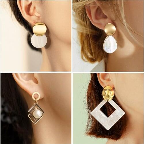 Korean Statement Drop Earring Gold Color Acrylic Geometric Earrings for Women Earring Wedding Female Fashion Jewelry Girl Gift