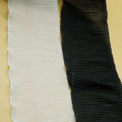2Meters/lot 11 cm wide black white chiffon pleated lace skirt side clothing fabric lace SC360