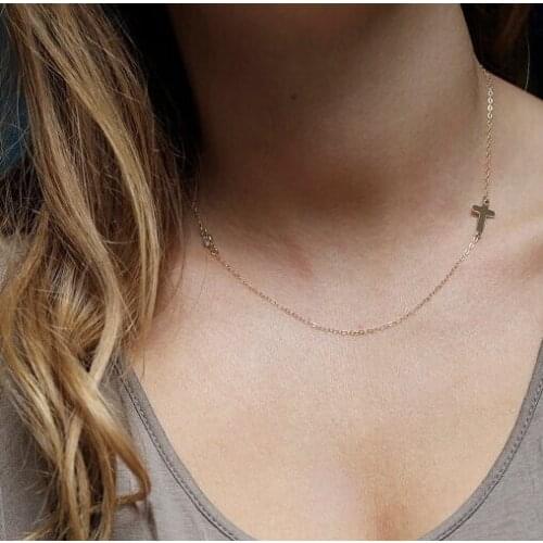 Gold Tiny Small Sideways Cross Necklace, Sideways Cross Celebrity Necklace, Cross Necklace, Bridsmaid Gift, Mothers Day Gift