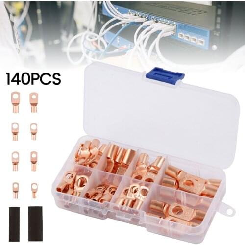 140pcs Car Auto Copper Ring Terminal Wire Crimp Connector Lugs Terminals Bare Cable Battery Terminals Soldered Connectors Kit
