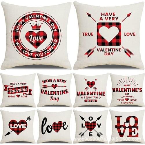 Hot selling pillowcases Valentines Day grid love series linen pillowcases custom burst cushions do not contain fillers without