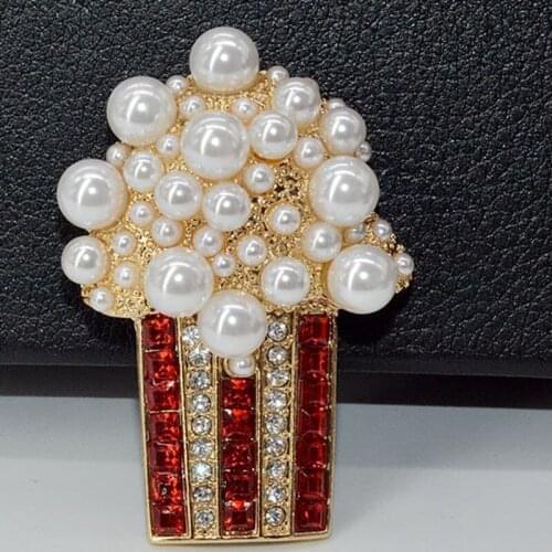 New Fabric Beer Mug Brooches Jewelry Fashion Crystal Pearl Women Girls Brooch High Quality Style Accessories Wholesale