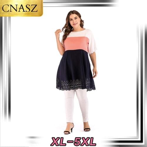 2020 New Fashion Plus Size Womens Multicolor Paneled Short Sleeve Dress Top Good Quality Beautiful Design Fashion Top