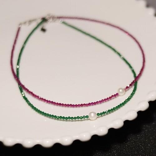 Green/red spinel faceted 2mm freshwater pearl white round chocker necklace bracelet wholesale beads nature FPPJ woman 2018