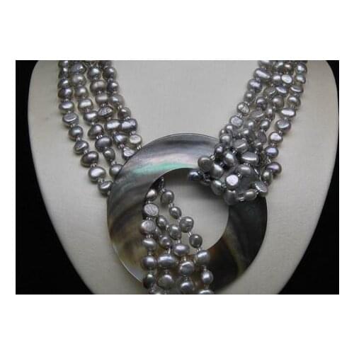 Natural 2- Row 5-6MM AAA black Baroque pearl Necklace free shipping