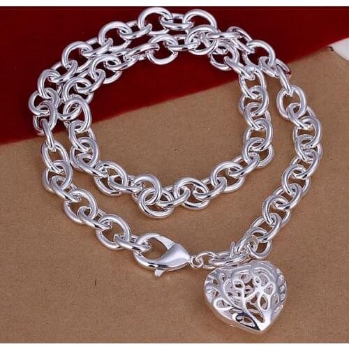 N239 Hot Sale Fine Silver Color Jewelry,Wholesale Factory Price 925 Charms Free Shipping Fashion Stereo Heart Thick Necklace