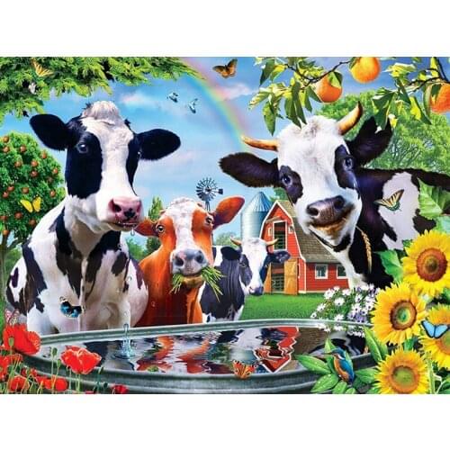 Full Square 5D Diamond Painting Cow Rainbow Diamond Embroidery Handicraft Rhinestone Mosaic Decorative Animal