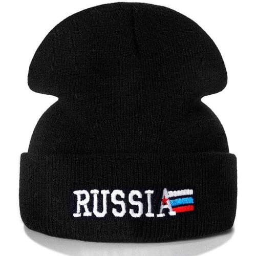 Letter RUSSIA Flag Embroidered Casual Winter Hat For Men Women Warm Knitted Hat Fashion Streetwear Beanie Cap