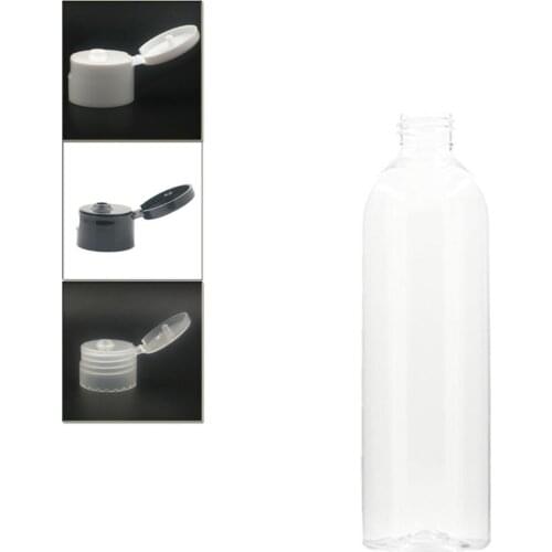 Empty white Dispensing Caps Plastic Bottles, 250ml clear PET bottle with flit top cap