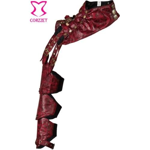 Retro Punk Red Faux Leather Buckle Belt Shoulder Steampunk Arm Armor Changeable Sleeve Gothic Arm Sheath Sexy Corset Accessories