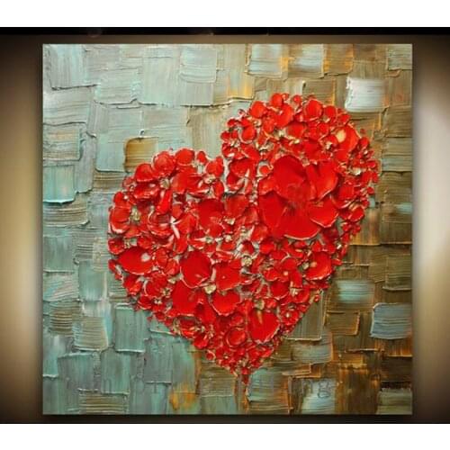 Handmade Abstract Thick Texture Flowers Art Red Heart Painting Hand Painted Decorative Contemporary Fine Art Canvas Oil Painting