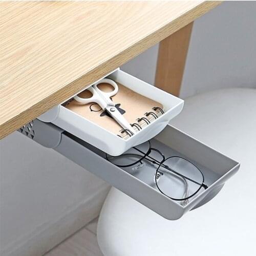 Self Stick Pencil Tray Under Desk Drawer Organizer Table Storage Organizer Boxes Stand Self-adhesive Under-drawer Storage Box