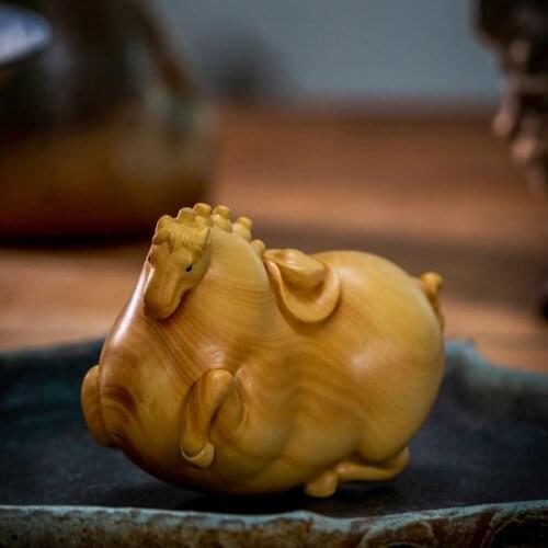 Boxwood 8cm Fat Horse Sculpture Solid Wood Cartoon Statue Lucky Tang Dynasty Horse Animal Home Decor