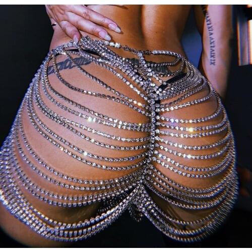 Sexy Jazz Dance Costume Women Rhinestone Body Chain DJ Rave Clothes Pole Dance Performance Clothing Ds Gogo Stage Outfit DCC136