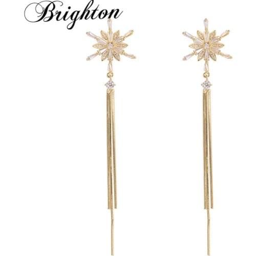 Brighton 2021 Women Vintage Bijoux Flower Ball Zircon Long Chain Tassel Drop Earrings Delicate New Fashion Jewelry For Girl Gift
