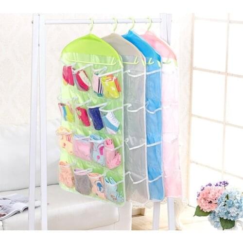 Blue Pink Clothing Hanger Closet Shoes 16 Pockets Foldable Wardrobe Hanging Bags Socks Briefs Underpants Storage Bag