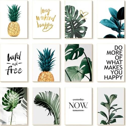 Nordic Gold Pineapple Green Leaves Canvas Painting Wall Art Letters Quotes Posters And Prints Plants Pictures For Living Room