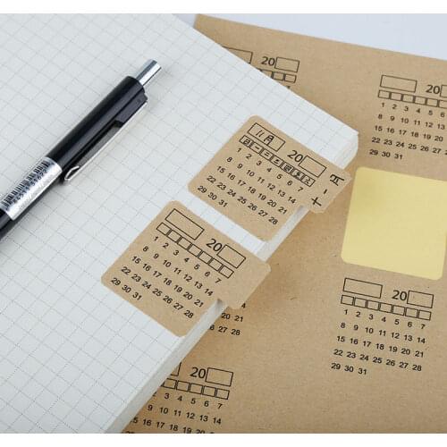 4 Sheets 2020 Retro Kraft Paper Handwritten Calendar Notebook Index Label Calendar Sticker Organizer School Office Stationery