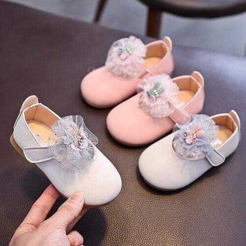 Girls Princess Shoes Lace Flowers Pu Leather Shoes Spring New Chilldren Baby Girls Shoes Kids Flats Floral Cute Toddlers 1-6y