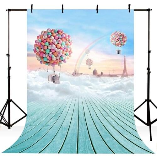 Customized Vinyl Photography Background Balloons Rainbow Blue Sky Newborn Birthday Party Children Backdrop for Photo Studio
