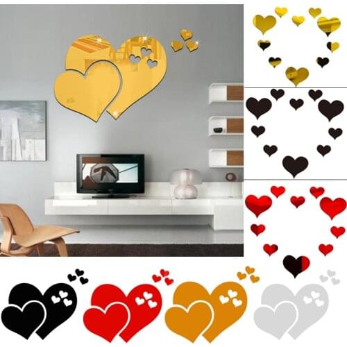 Love Hearts Wall Sticker Acrylic Mirror Sticker Removable DIY Bedroom Living Room Background Wall Home Decoration