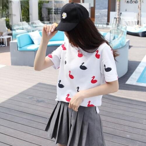 2021 Summer Luxury Women T-shirt Cotton Casual Small Duck O-Collar Korean Design High Quality Top Couple Tee Top