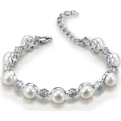 Sinya 925 sterling silver bracelets for women with natural freshwater pearls 9pcs dia 8-8.5mm Christmas new years gift SL3004