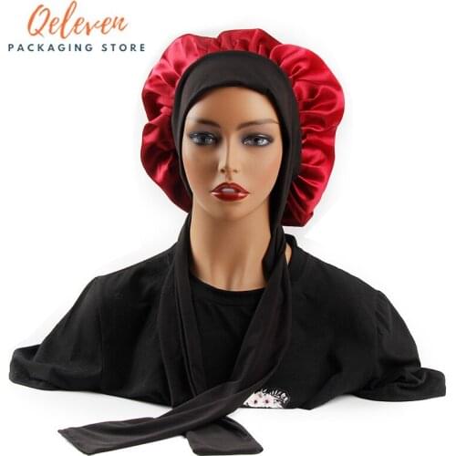Custom Logo Women Hair Wig Bonnets With Wide Edge Control Wrap Satin Head Band Sleep Bonnet