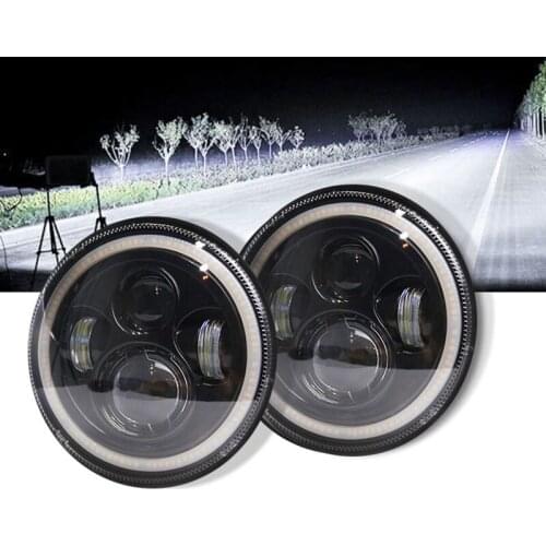 1PCS 7inch Led Headlight white Hi/Low beam Lights Halo Angle Eyes Led Headlamp For Motorcycle Jeep Wrangler Off Road 4x4 12V 24V