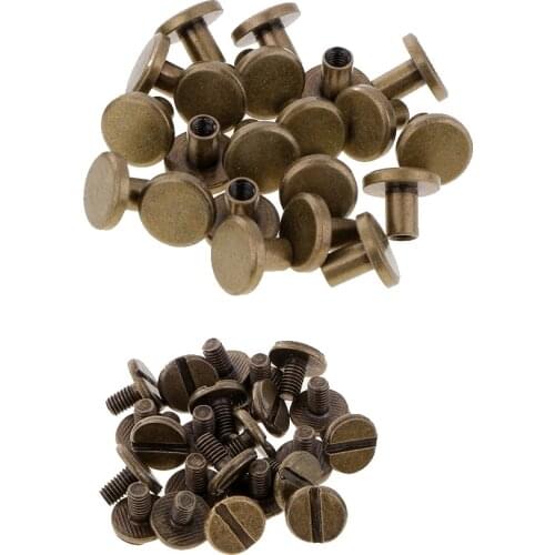 20 Sets 8mm Solid Brass Round Rivet Screw Studs for DIY Leathercraft Accessories