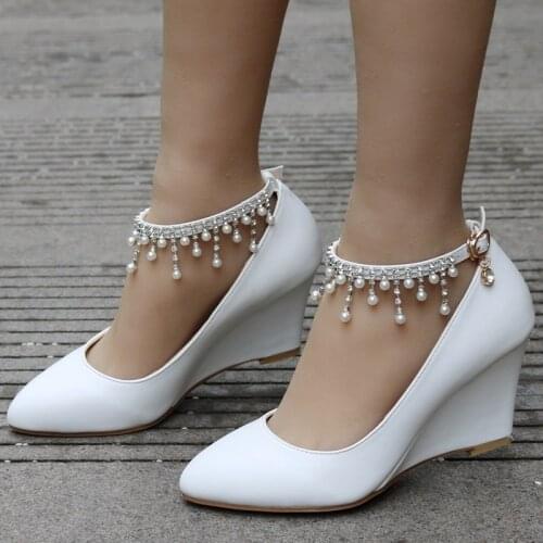 2019 Fashion Women Shoes Pumps pu Pointed Toe Wedges 8CM High Heels Womens Wedding Shoes