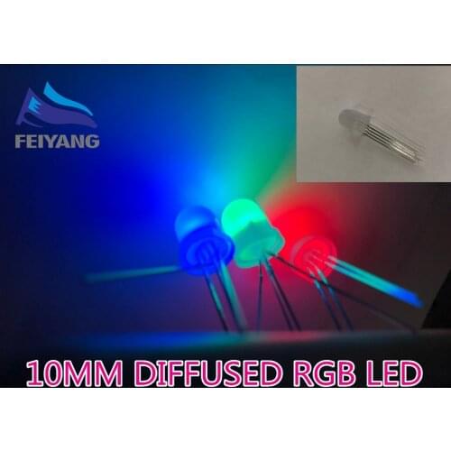 250PCS 10mm Full colors Diffused RGB LED Common Cathode 20mA 3 Colors Red Green Blue 4 Pin 10 mm Light-Emitting Diode LED Lamp
