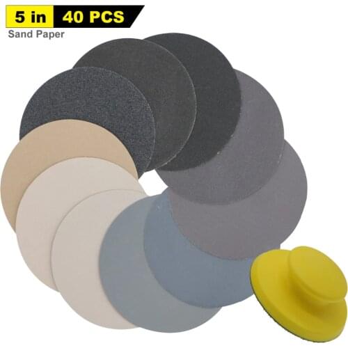 40pcs 5 Inch Wet Dry Sandpaper 80 to 7000 Assorted Grits + 1pc 5" Hand Sanding Block for Wood Furniture Finishing, Metal Sanding