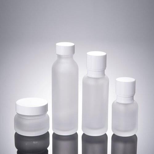 50g cream jar 50ml 110ml 150ml Frosted Glass Lotion Cream Essence Latex Container Bottle with white Lids For Cosmetic Packaging