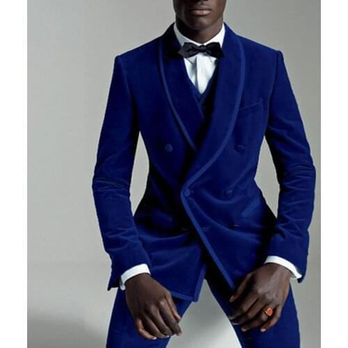 Velvet Double Breasted Shawl Lapel Evening Party Men Suits Three Pieces Wedding Tuxedos Suit For Men Terno Masculino
