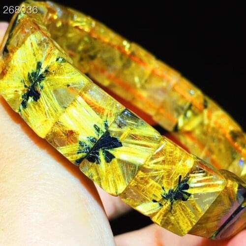 Brazil Natural Gold Rutilated Quartz Flower Bracelet 13x8x5.3mm Clear Rectangle Beads Women Men Fashion Wealthy Genuine AAAAAA