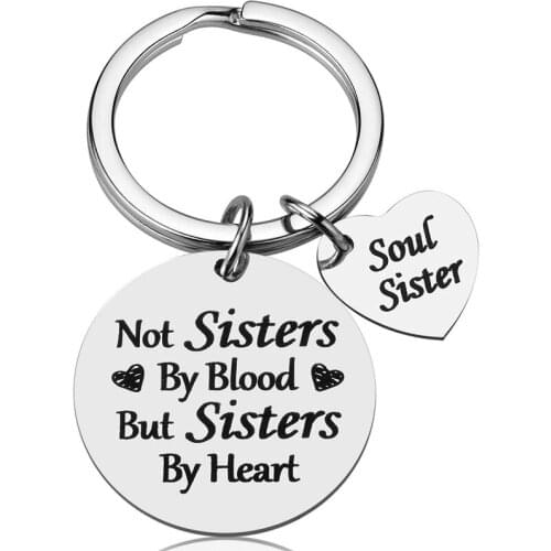 Not Sister by Blood But Sisters by Heart Keychain, Best Friend Gifts for Women Teens Sisters, Birthday Gifts for BFF Jewelry