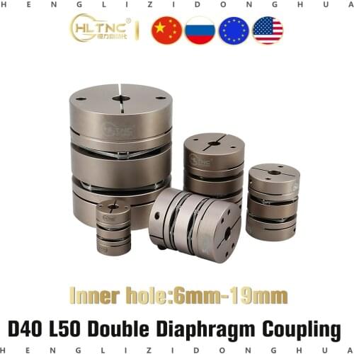 D40L50 6-19 Aluminium flexible coupler high torque double dual diaphragm coupling with elastic connector for cnc 3d printer
