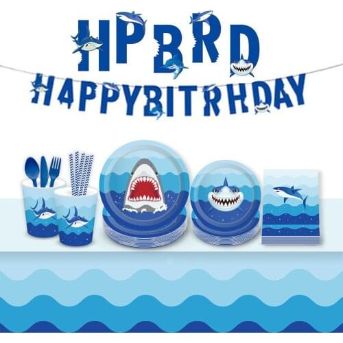 Shark Party Decorations Disposable Tableware Sets Paper Plate/Cup/Napkins Kids Birthday Party Decor Supplies